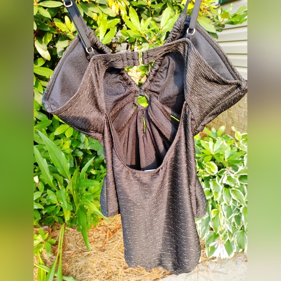 Time and Tru Ring Cut-Out One-Piece with Gold Metalic Weave Knit Swimsuit XL - Picture 8 of 12